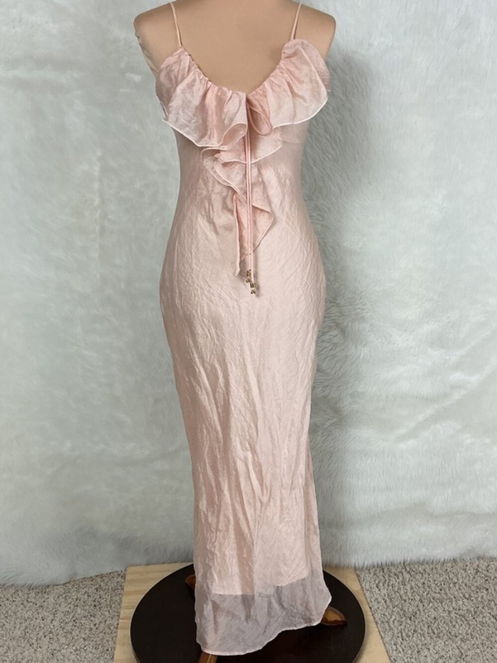 Zara Pastel Pink Ruffled Midi Camisole Crinkle Slip Dress NWT S